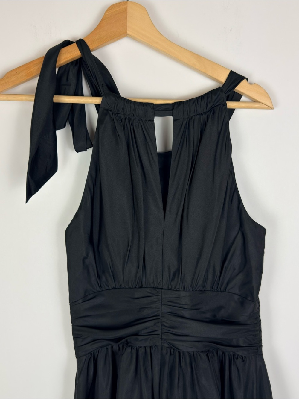 WHBM 100% Silk Tie Shoulder Bow A-Line Dress Sz 0 Old money Cocktail Black - Picture 5 of 11